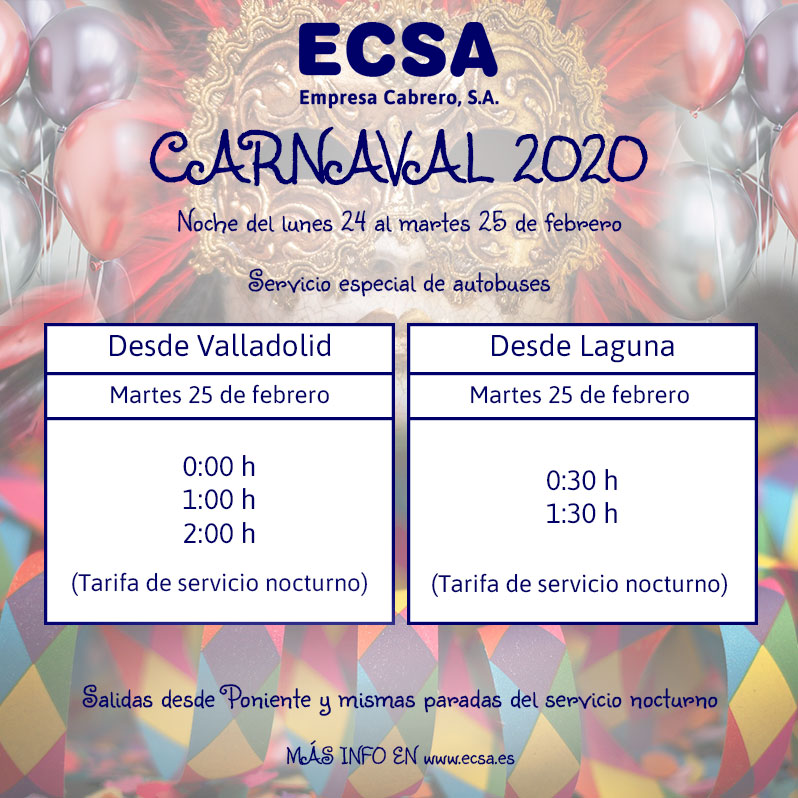 horarios bus carnaval 2020 valladolid