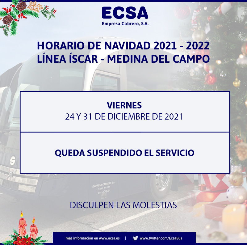 horarios navidad 2021-2022 linea iscar medina del campo