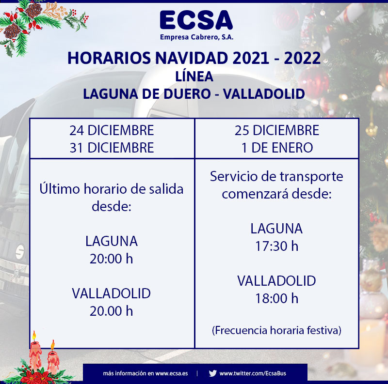 horarios navidad 2021-2022 laguna de duero valladolid