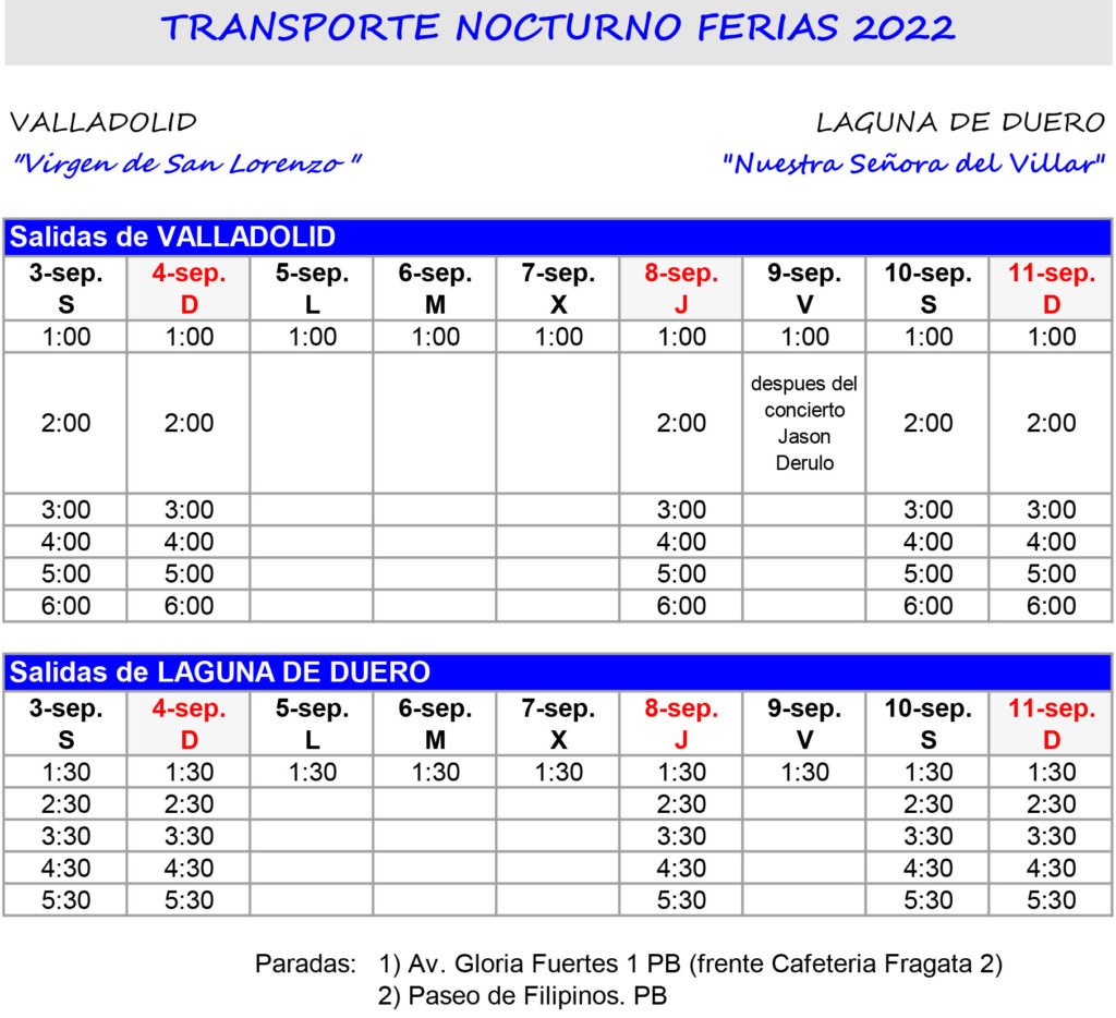 horarios nocturnos bus ecsa fiestas valladolid laguna 2022