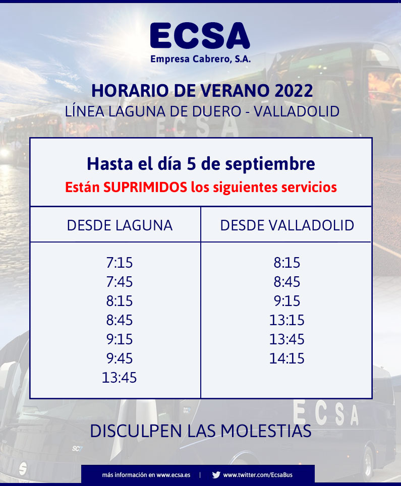 horarios hasta 5 septiembre laguna de duero valladolid